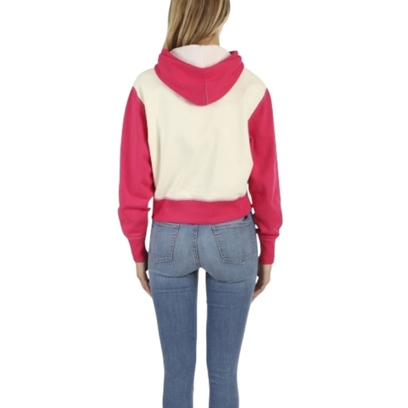 Rag & Bone Women 100% Cotton Shrunken Colorblock Hoodie Bright Rose Size M - Picture 2 of 14